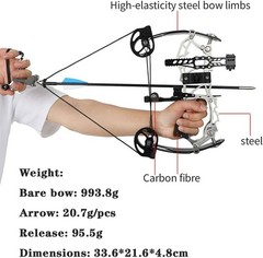 Archery 13″ Mini Compound Arrow Bow Set Short Axis 15-32lb Outdoor Hunting RH/LH