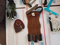 Leather 3 Finger Archery Shooting Glove Tab Tan Brown Adjustable Large x large