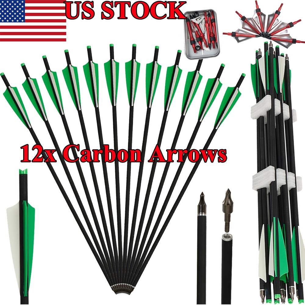 20» Crossbow Bolts Carbon Shafts OD 8.8mm/Broadheads for Archery Hunting Target