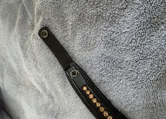 Black Leather Padded Browband With Snaps and Amber Crystals