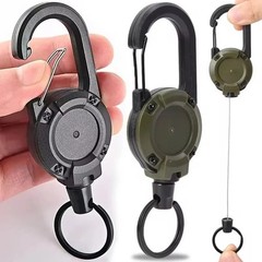 Retractable Heavy Duty Pull Reel Keychain Steel Wire Rope Carabiner Tool