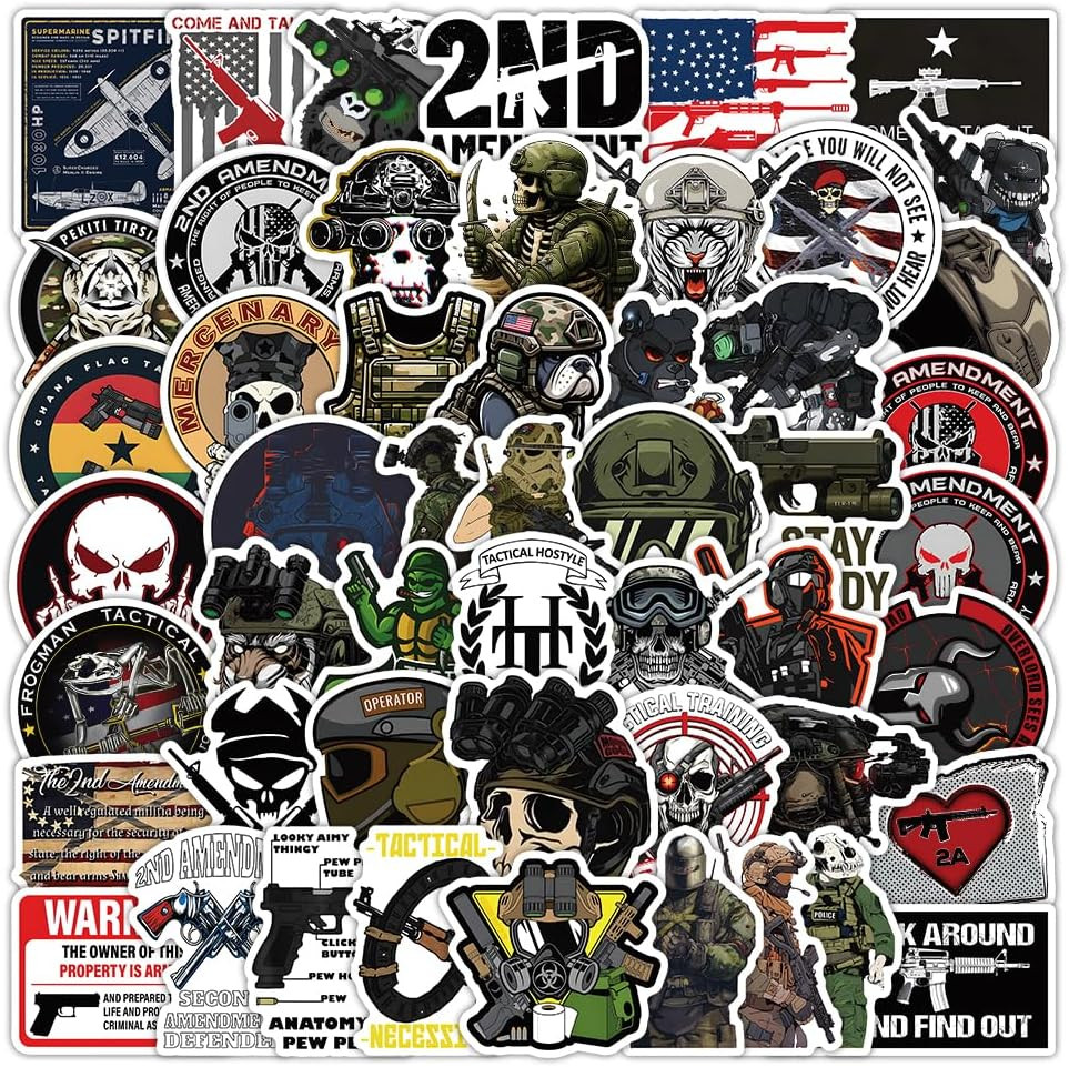 100Pcs Tactical Stickers Pack for Teens，Tactical Sticker for Hard Hat，Military D