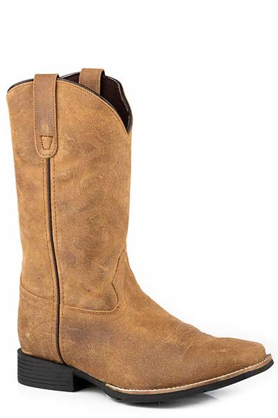 Men’s Roper Monterey Suede Leather Boots Handcrafted Square Toe Tan