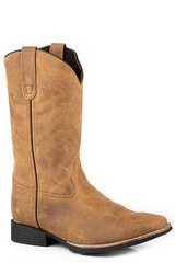 Men’s Roper Monterey Suede Leather Boots Handcrafted Square Toe Tan