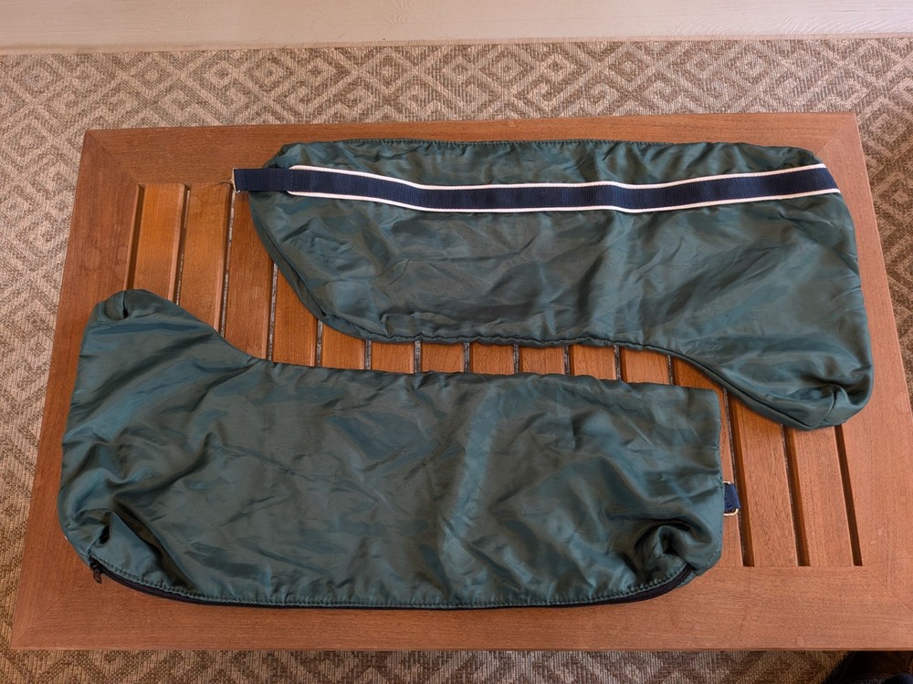 Dover Saddlery tall boot bags, equestrian, fleece lined, Green, good condition