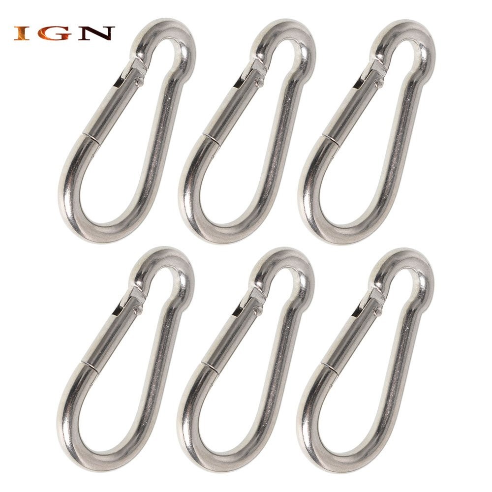Spring Snaping Hook Carabiner Clips 304 Stainless Steel, Set Of 6 264 Lbs