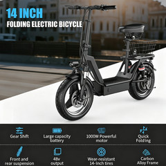 Foldable Electric Scooter 14″Tire 1000W 45Miles Lightweight E-Scooter for Adults