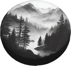 Mountain Lake Tree Landscape Spare Tire Cover Weatherproof Universal Wheel Prote
