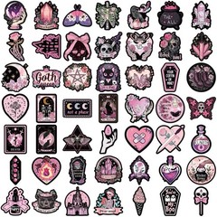 30Pcs Random Aesthetic Dark Pink Gothic Witch Skull Skeleton Waterproof Stickers