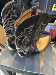 Dan Post Black & Tan Ostrich Leather Western Cowboy Boots Pointed Toe