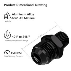 10AN Male Flare to 3/8″ NPT Black Aluminium Straight Fitting STL-10AN-3/8NPT-0
