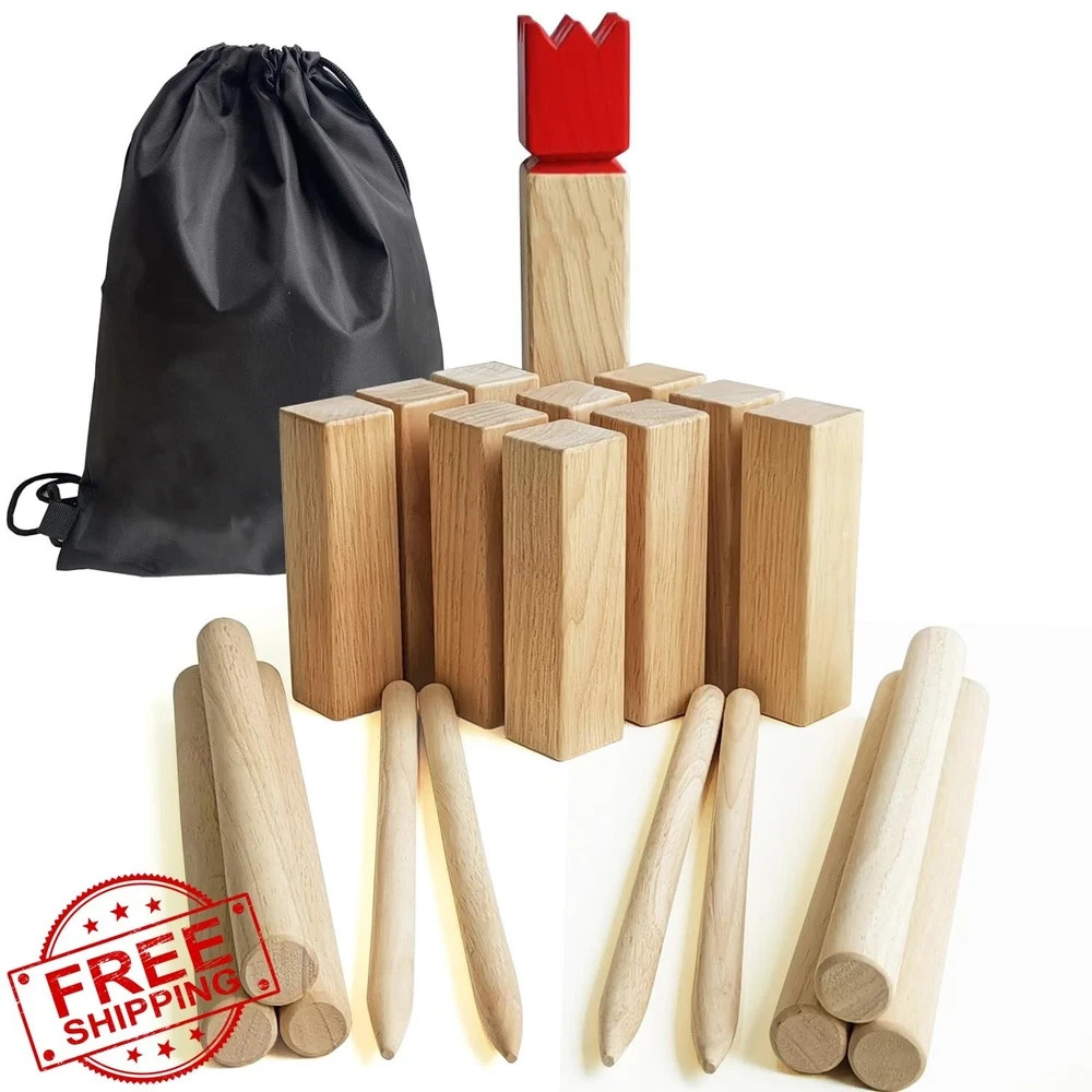 Kubb Game Set Hardwood Viking Throwing Outdoor Red King