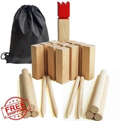 Kubb Game Set Hardwood Viking Throwing Outdoor Red King