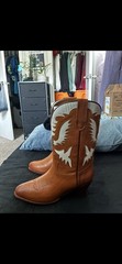 Tan and white leather Ralph Lauren boots.