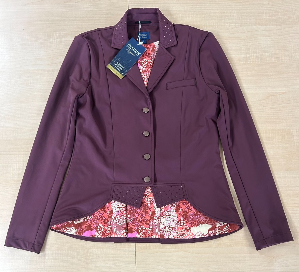 Ovation Elegance Dressage Show Coat Plum Burgundy Rhinestone Trim Size 8
