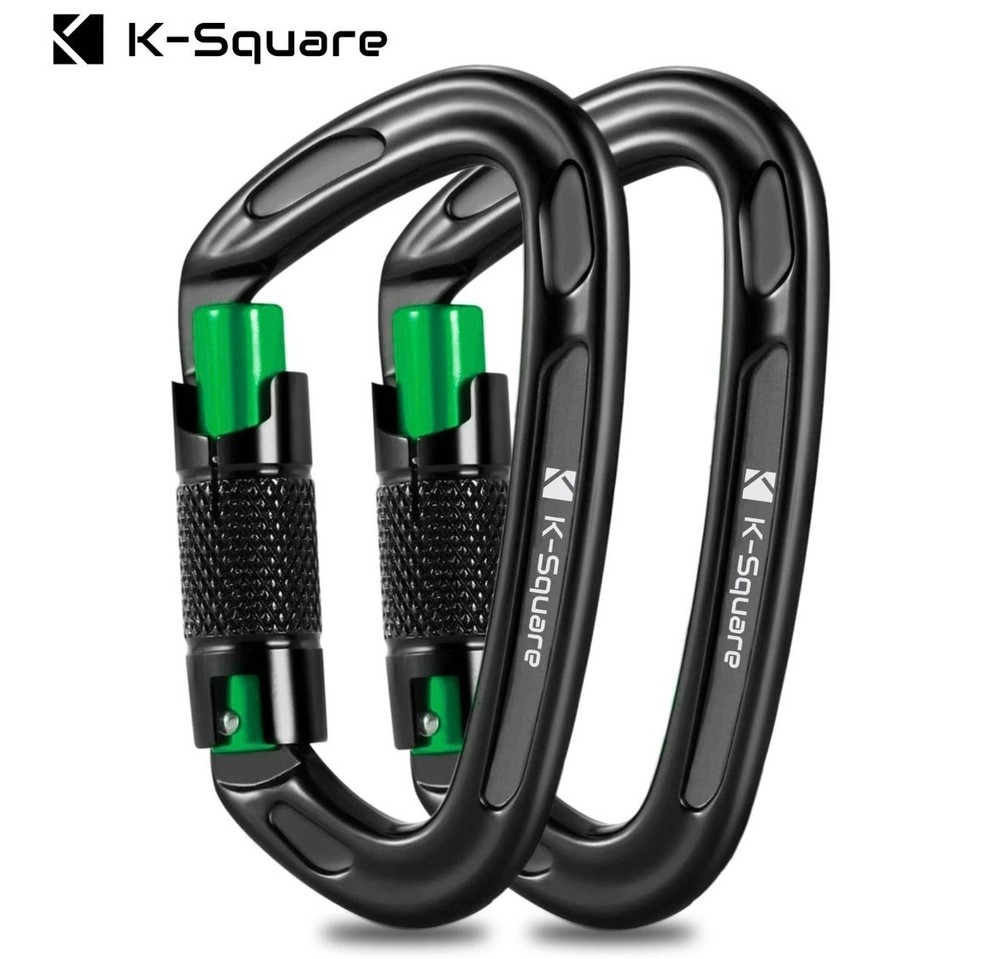 2 AutoLocking 24kN Carabiner Clips Heavy Duty Aluminum DRing Twist Lock Climbing