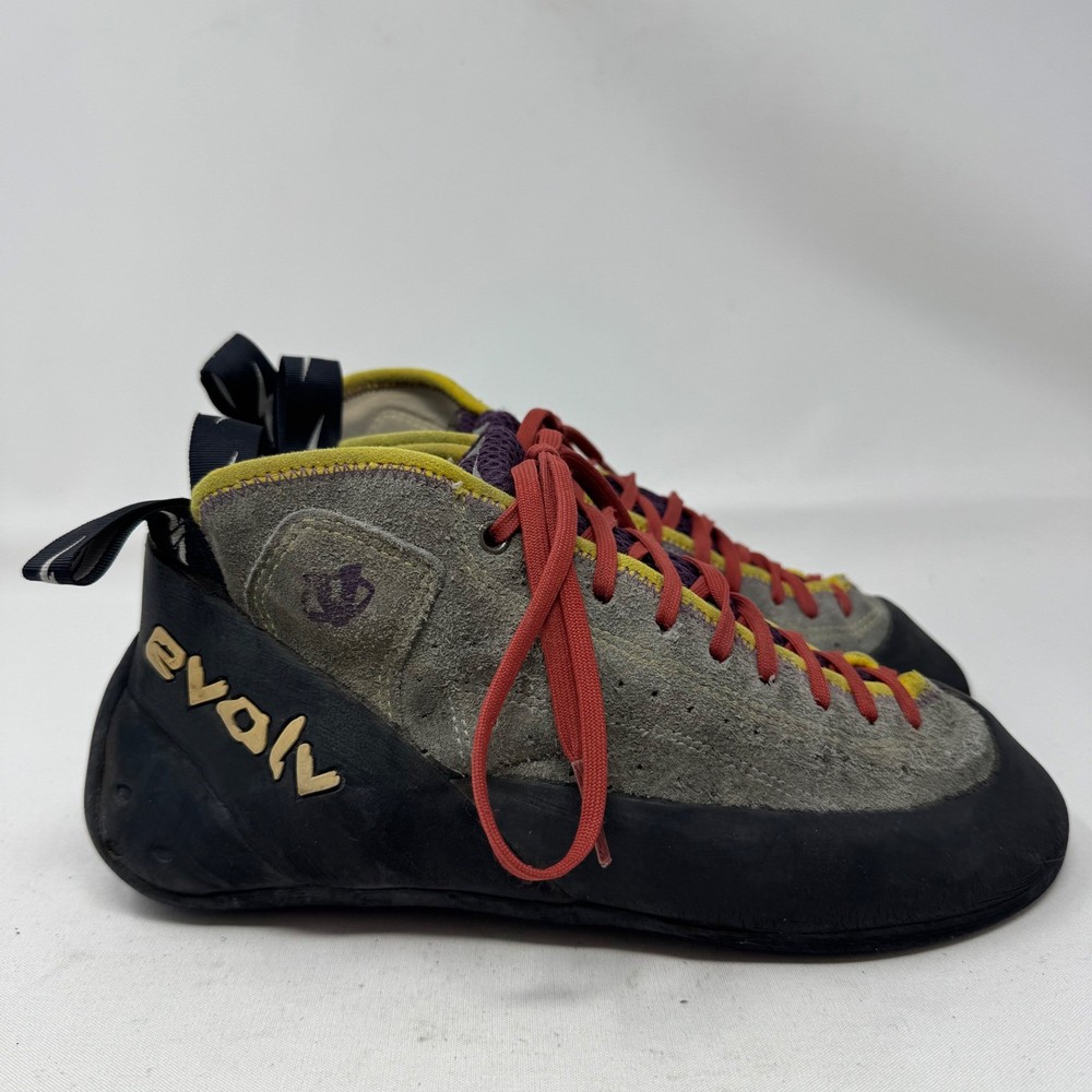 Evolv Climbing Shoes Men’s Lace Up Gray Red Yellow Size 12.5 US