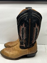 Tony Lama Men’s Western Cowboy Boots Tan Leather Black Stitching US 9 5184