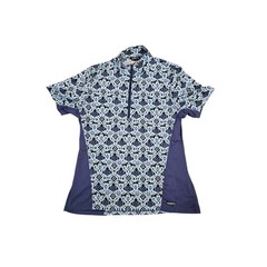 Kerrits Women Blue Horse Ikat Damask Quarter Zip Equestrian Riding Top Large