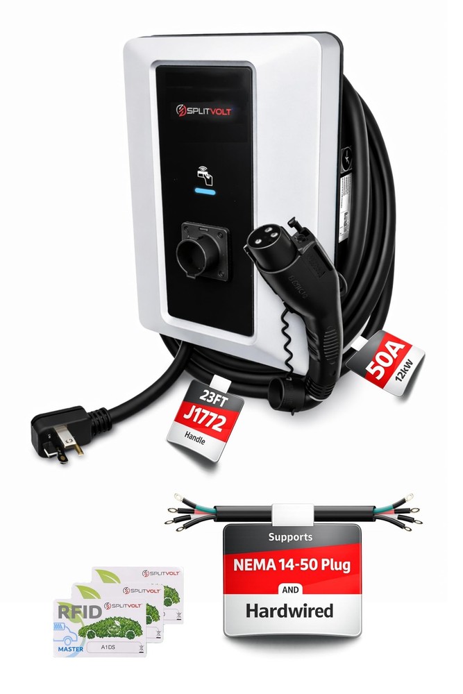 Splitvolt Level 2 EV Charging Station, Indoor/Outdoor 50A (Hardwired) chargin…