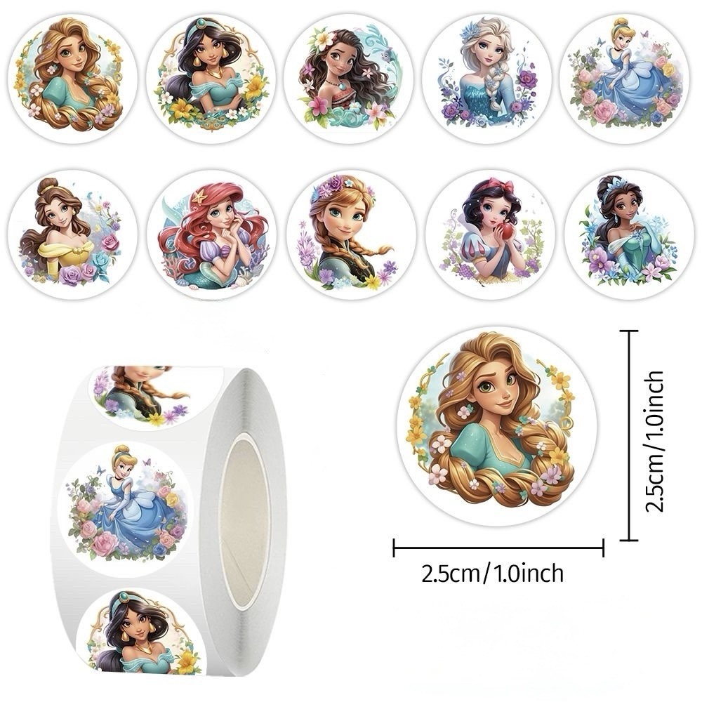 40Pcs Random Princess Character Anime Girl Cartoon Round Seal Label Stickers