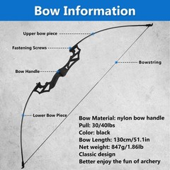 Recurve Bow & Arrow Set 30-40lbs Right-Handed Archery Kit with Carbon Arrows & A