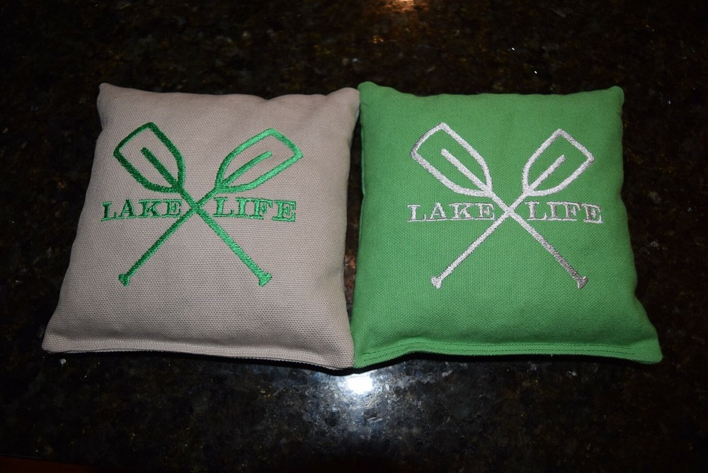 Eight Quality Cornhole Bags – Lake Life! Available with Whole Corn or Pellets