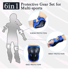 6 in 1 Kids/4-12 Years Protective Gear Set, 2Knee Pads 2Elbow Pads 2Wrist Pads
