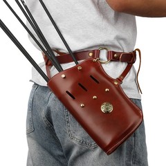 Cow hide Traditional Arrow Quiver Brown Bow Hunting Shooting Target Archery Case