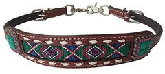 Showman Leather Wither Strap w/ Green Beaded Navajo Design Inlay