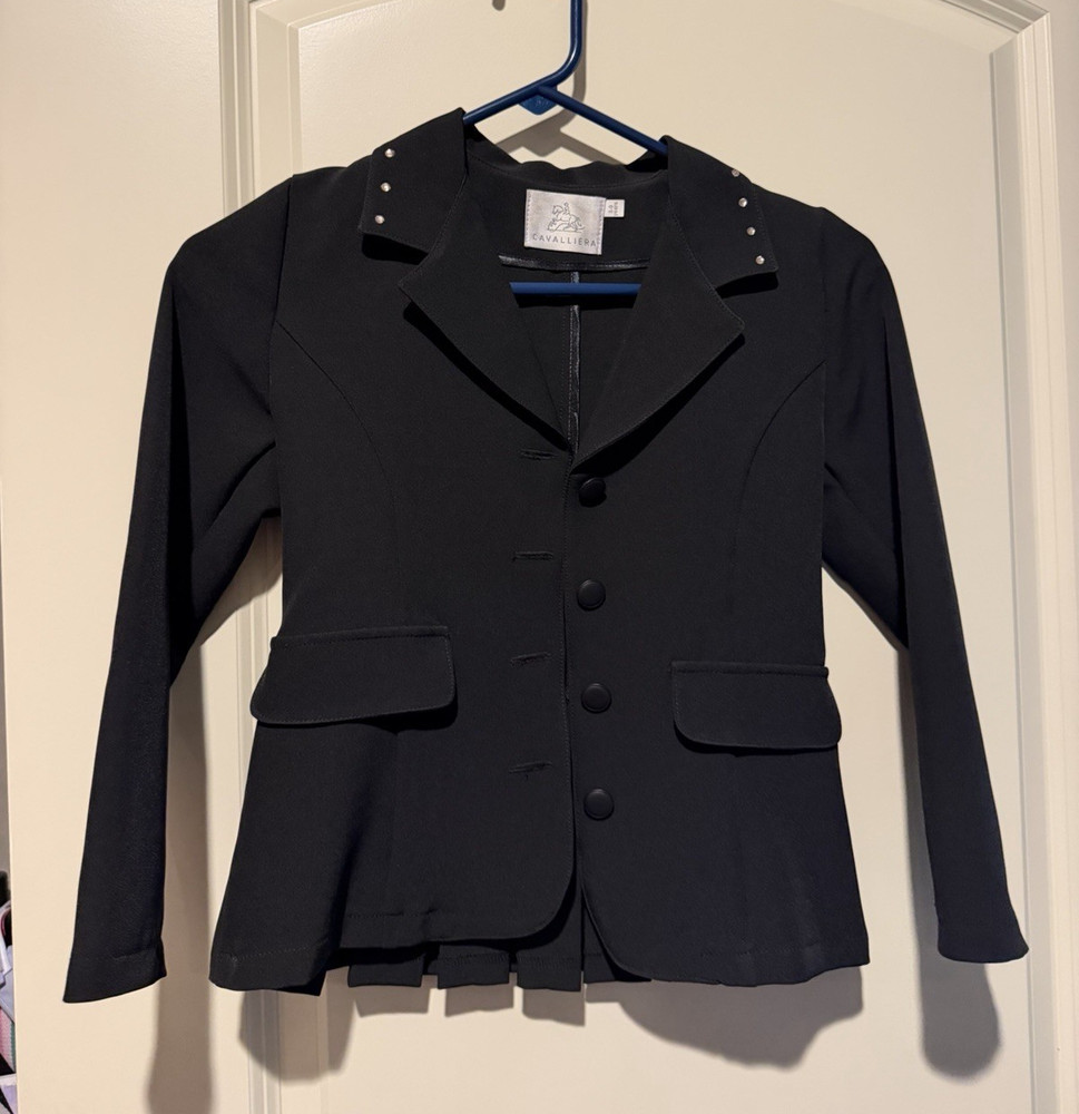 Cavalliera Black English Show Coat Jacket w/ Studded Collar, Size 8-9 Years