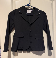 Cavalliera Black English Show Coat Jacket w/ Studded Collar, Size 8-9 Years