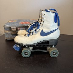 Vintage Nike High-Top Leather Roller Skates — White/Navy Blue ~size 8 Men