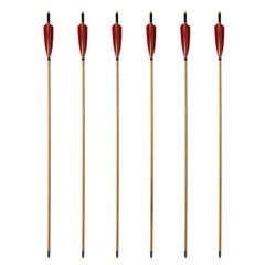 12Pcs Handmade 33″ Traditional Wooden Arrows Red Shield Feather Recurve Longbow