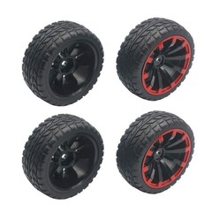 4Pack ShareGoo OD 2.55″ 12mm Hex Wheel Rims & Rubber Tires 2.55 Inches, Red