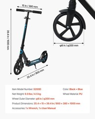 VEVOR Kick Scooter for Kids, Teens & Adults, 2-Wheel Adjustable Height Foldin…