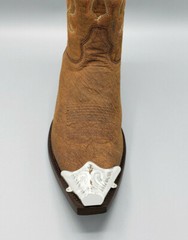 WESTERN COWBOY BOOT TIPS Pair – Silver Engraved Flat Tips w Heel Guards