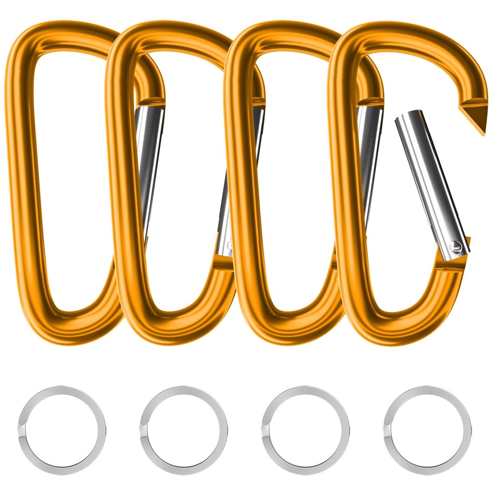 4″ & 5″ Extra Large Aluminum Carabiner D Ring, Caribeener 4 inch yellow-4″