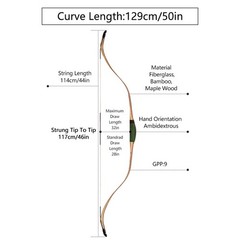 AF Traditional Bow Turkish 50″ Recurve Bow QueYue Horse Bow for Hunting 20-45lbs