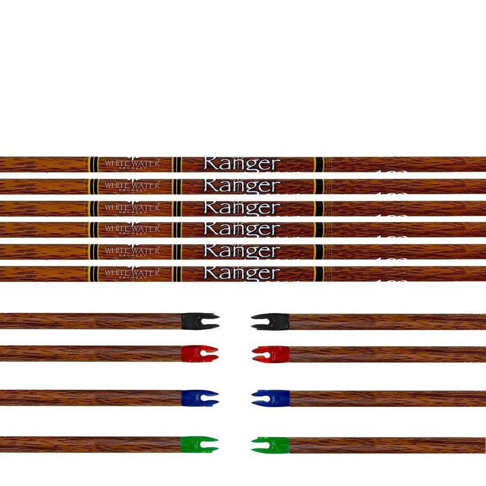 White Water Archery Ranger Traditional Wood Grain Carbon Arrow Shafts .204 – 6pc