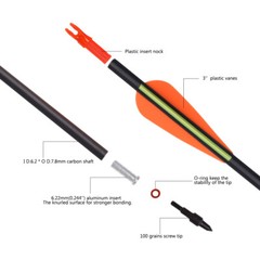 12PCS Carbon Archery Arrow 26 28» Hunting Arrow for Practice Shooting Targeting