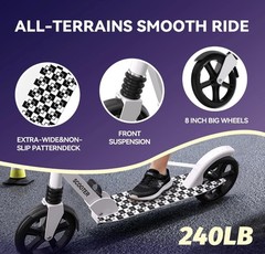 Kick Scooter for Kids 6+ Years Teens Adults Black and White