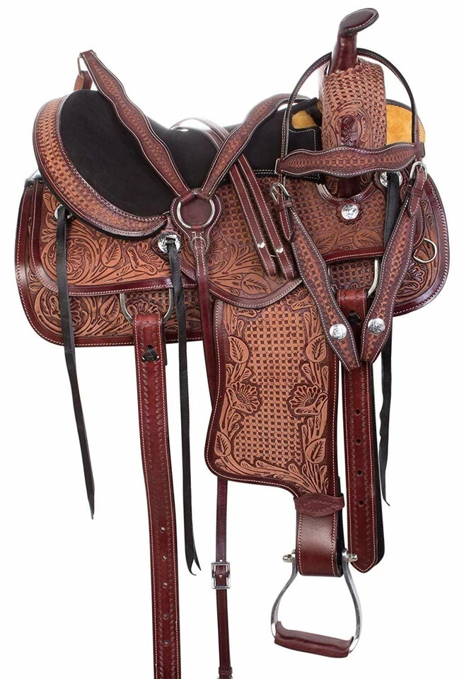 Premium Leather Western Barrel Racing Horse Saddle Tack Set Size 14″ to 18″
