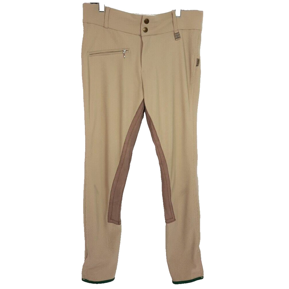 Devon Aire Ribbed Leather Equestrian Riding Breeches Pants Women Size 28 Beige