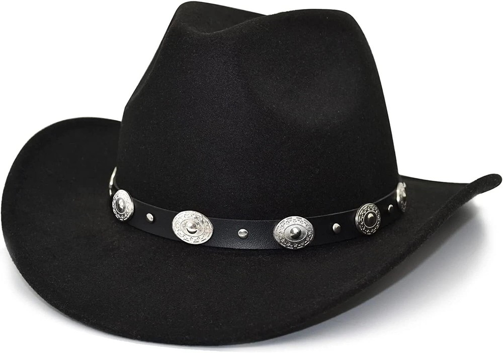 Western Cowboy, Cowgirl Hat, Silver Strap, Men Women Retro Wide Brim, Adjustable