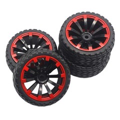 4Pack ShareGoo OD 2.55″ 12mm Hex Wheel Rims & Rubber Tires 2.55 Inches, Red