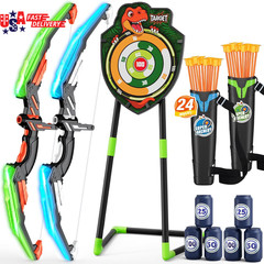 2 Pack Bow and Arrow for Kids, LED Light up Archery Set with 24 Suction Cup Arro