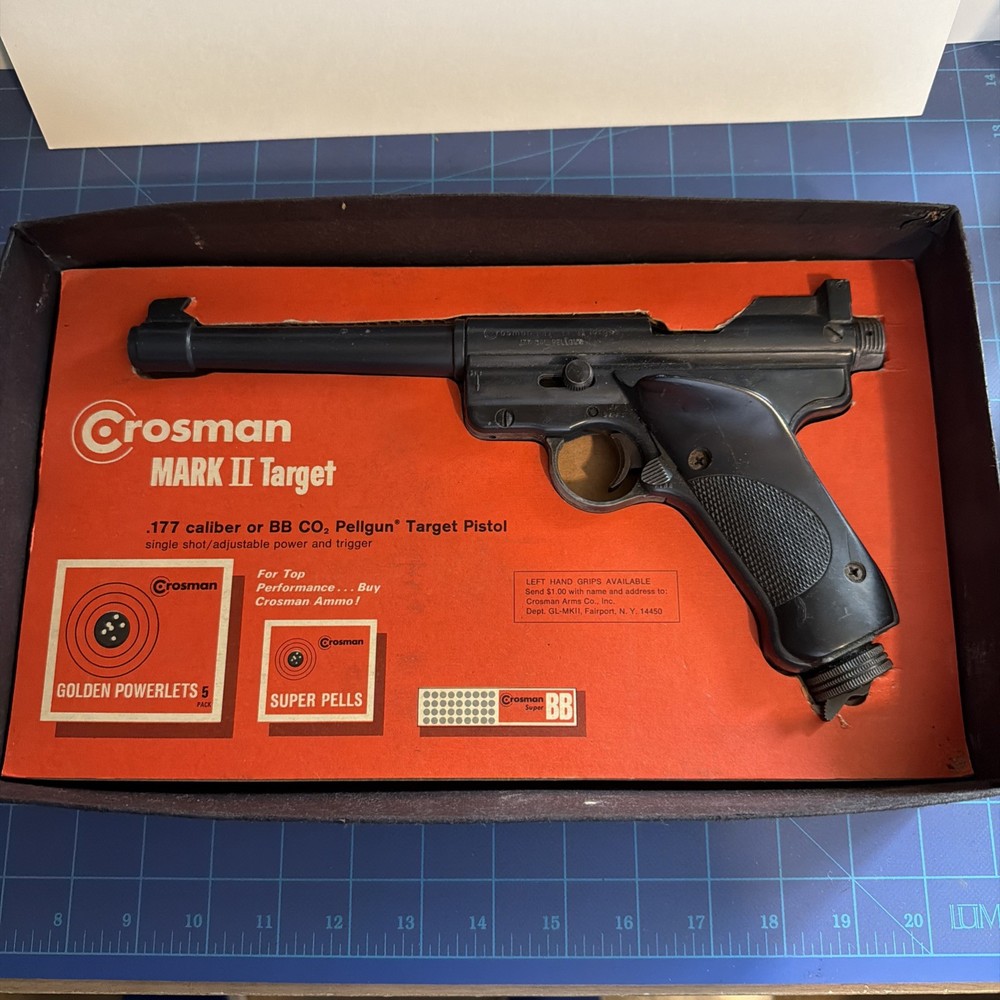 Vintage Crosman Mark II Air Pistol Target .177 C02 BB Gun, 1970s. With Papers