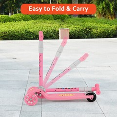 Scooter for Kids 3 Light Up Wheels Kids Kick Scooter Adjustable Foldable Pink
