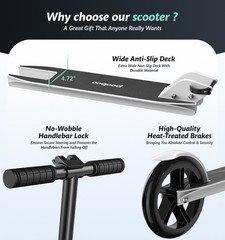 Foldable Kick Scooter Adjustable for Teens Adult Big Wheels No Assembly Unisex